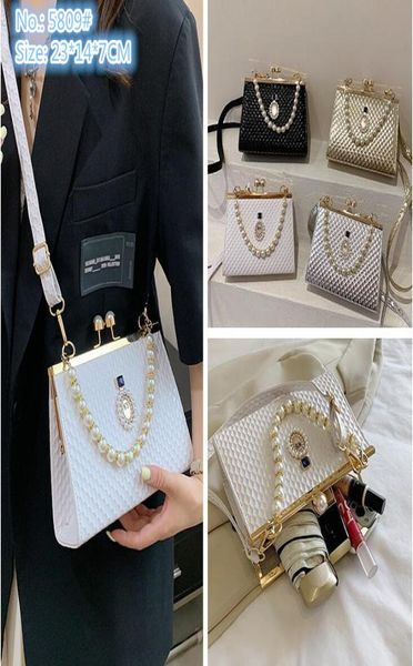 whole factory ladies shoulder bags 4 colors sweet beaded pearl chain bag street trend embossed hard box dinner handbag black d5663873